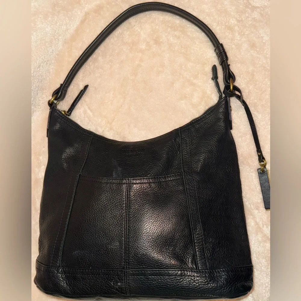 Vintage American Leather Co Black Soft Pebbled Genuine Leather Hobo Shoulder Bag - Picture 10 of 15